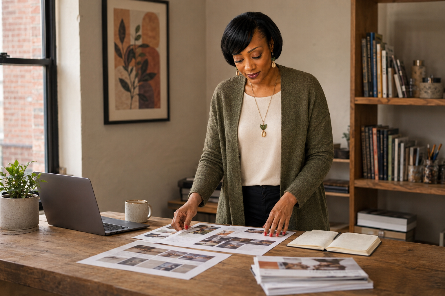 Jannie reviewing publication layouts in the Dreamcolor Creative Studio workspace